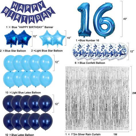 Buy 16 Birthday Decorations, Blue 16th Birthday Decorations Girls Boys ...