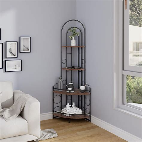 59-Inch Industrial Corner Shelf | 5-Tier Metal & Wood Corner Bookcase ...