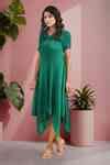 Buy Emerald Green Polyester Ruffles Round Neck Suki Textured Asymmetric ...