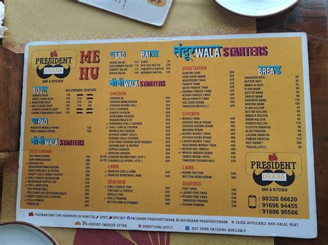 Menu at President Dhaba Bar And Kitchen, Hyderabad, 4th floor