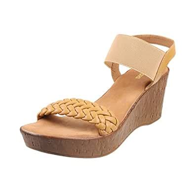 Buy Mochi Women Beige Synthetic Leather Wegde Heel Sandal UK/4 EU/37 ...