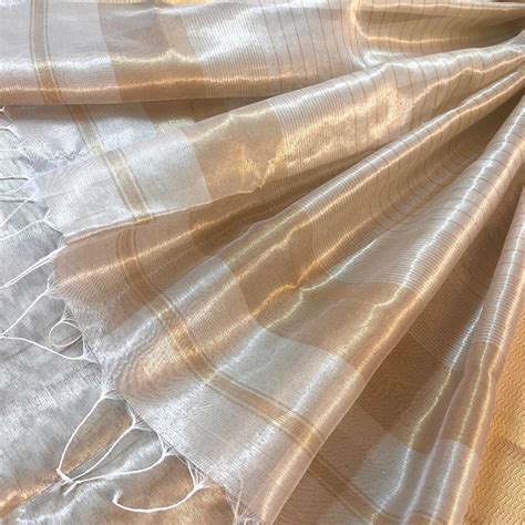 Champagne maheshwari tissue silk saree – Roots Handloom