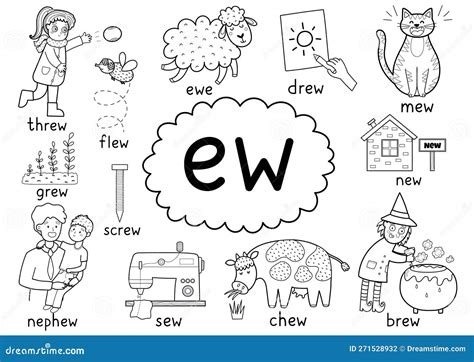 -Ew- Digraph Spelling Rule Black and White Educational Poster for Kids ...