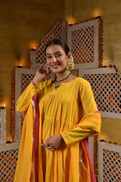 Yellow Frill Anarkali Suit Set – DIMPLE DESIGN STUDIO