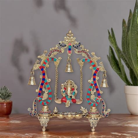 Buy Two Moustaches Brass Statue Ganesha on Jhula Swing Idol for Home ...