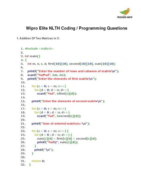 Image result for Wipro Coding Questions