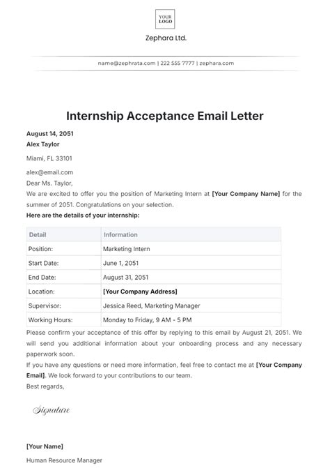 Image result for Internship Email Example