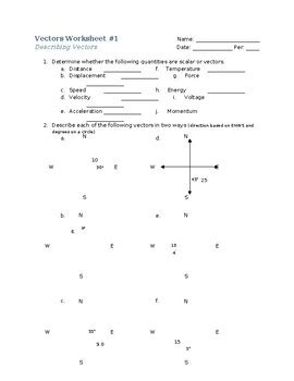 Image result for Physical Science Vectors Worksheet