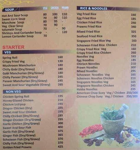 Menu at Golden Grains, Bengaluru