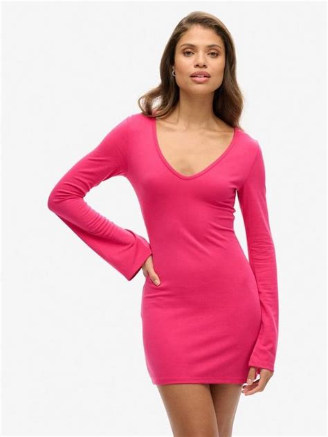 Superdry Flare Sleeve Bodycon Mini Dress, Highland Berry