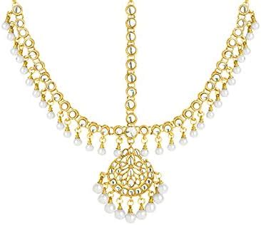 I Jewels Gold Plated Traditional Kundan & Pearl Bridal Matha Patti For ...