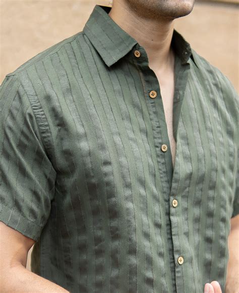 Olive Structured Self Striped Shirt – Powerlook