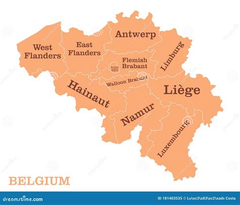 Belgium regions map stock illustration. Illustration of belgian - 181403535