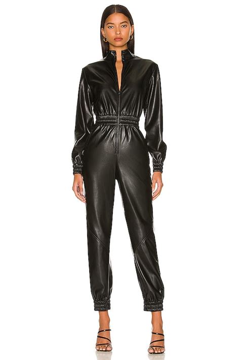 Alice + Olivia Levi Vegan Leather Jumpsuit in Black | REVOLVE