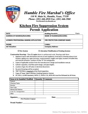 Fillable Online Kitchen Fire Suppression Systems - City Of Humble Fax ...