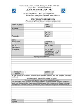 Fillable Online LLAIN ACTIVITY CENTRE Fax Email Print - pdfFiller