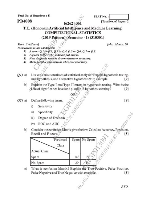 PB4008 - Computational Statistics Midterm Exam Paper (May Jun 2024 ...