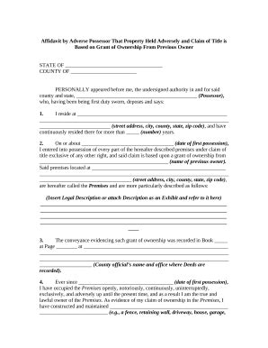 Affidavit by Adverse Possessor That Property Held Adversely and Claim ...