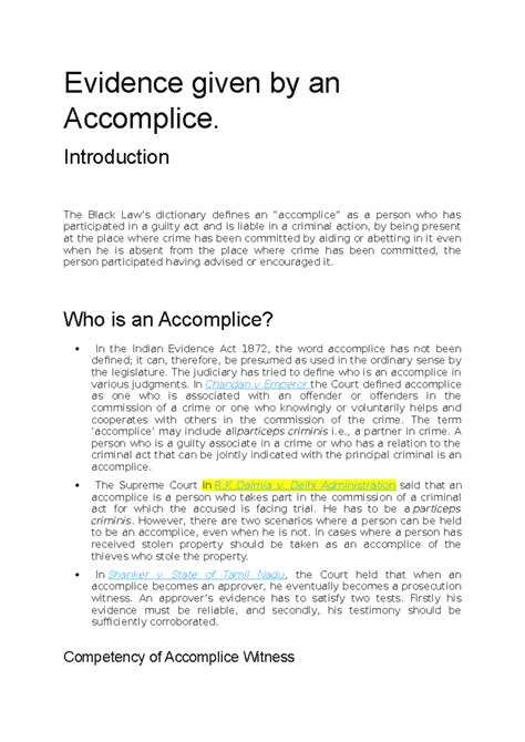 Evidence given by an Accomplice - Introduction The Black Law’s ...