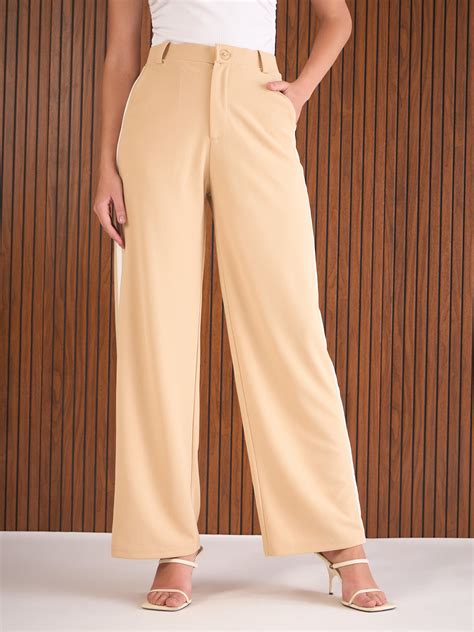 Women Beige Side Tape Pants