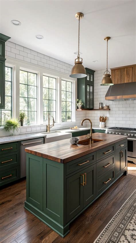 17 Beautiful Dark green and wood kitchen Designs