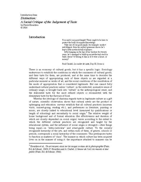 2nd reading for this week - Introduction from: Distinction: A Social Critique of the Judgement ...