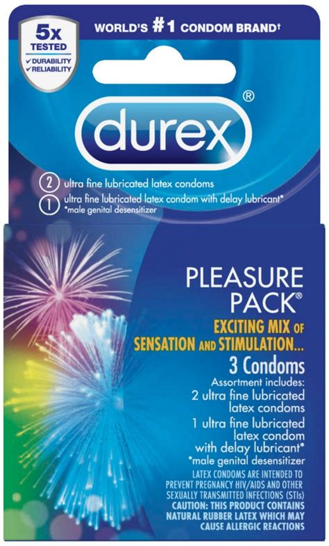 Durex Pleasure Pack, Assorted Lubricated Premium Condoms, 3 ct (Pack of ...