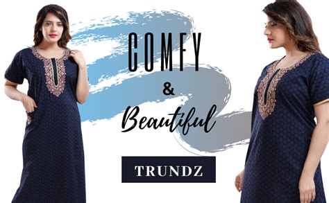 TRUNDZ Women's Cotton Embroidered Maxi Night Gown (2193-2196_Blue ...
