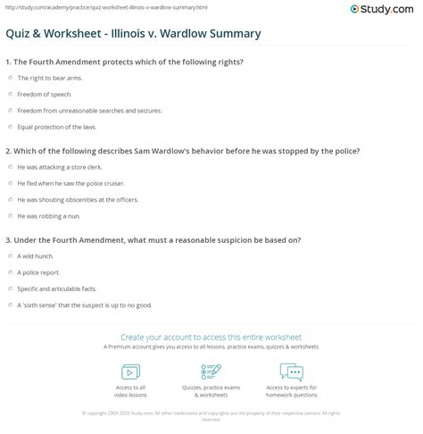 Quiz & Worksheet - Illinois v. Wardlow Summary | Study.com