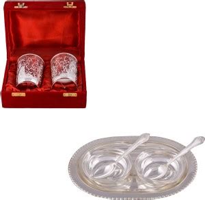 Silver Wilver 2 Glass and 2 Square Bowl with Spoon and Tray Silver ...