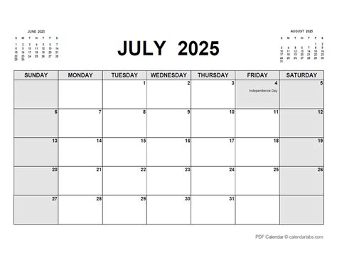 July 2025 Calendar with Holidays | CalendarLabs