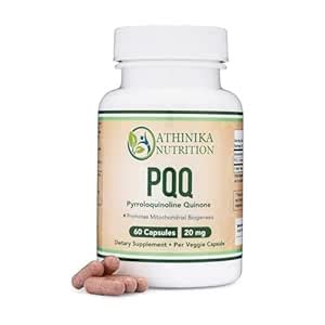 PQQ Supplement - 20mg, 60 Capsules Promotes Mitochondria ATP Coenzyme ...