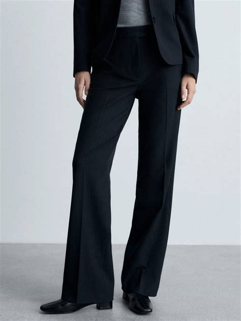 Mango Bergen Pinstripe Straight Leg Trousers, Navy