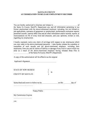 Fillable Online RELEASE OF EMPLOYMENT RECORDS AUTHORIZATION Fax Email ...