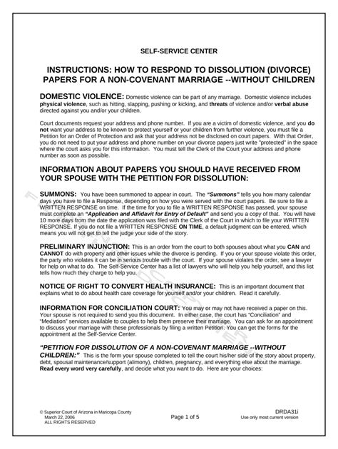 Instructions - Response to Petition for Dissolution of a Non-Covenant ...