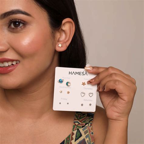 Shop Weekly Sun Moon Studs Stack for Women Online | Hamesa