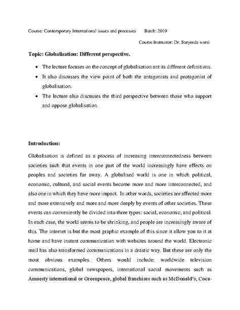 Globalisation Perspectives: Insights from Contemporary Int'l Issues ...