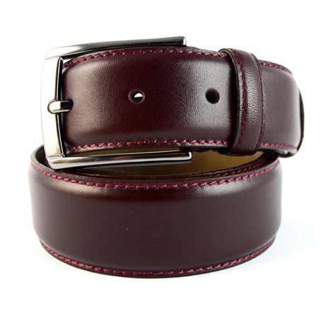 Mens burgundy leather dress belts online