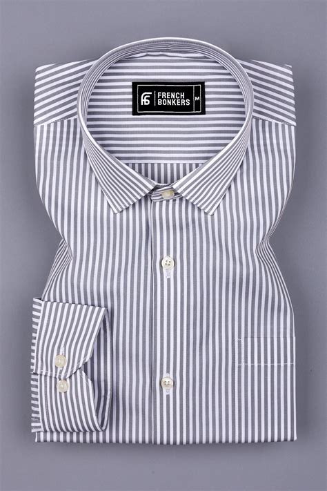 White with Grey Pencil Stripe Cotton Shirt