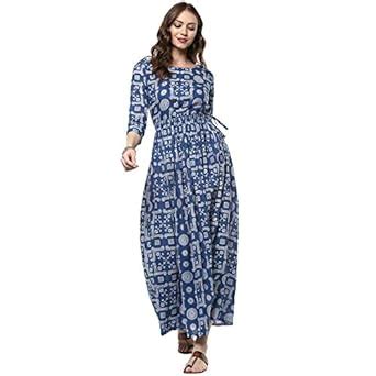 Buy Indian Virasat Women's Cotton Regular Kurta (AB116_Indigo Blue_X ...