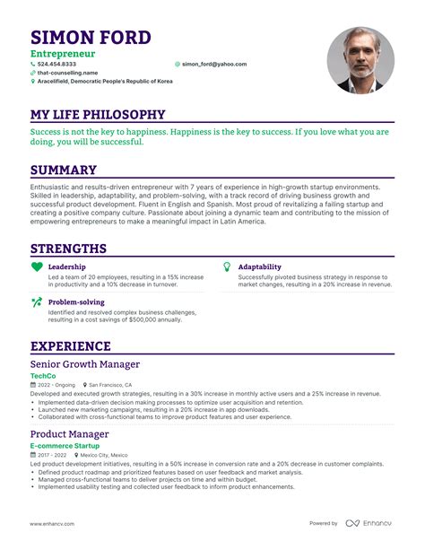 Entrepreneur Resume 的图像结果
