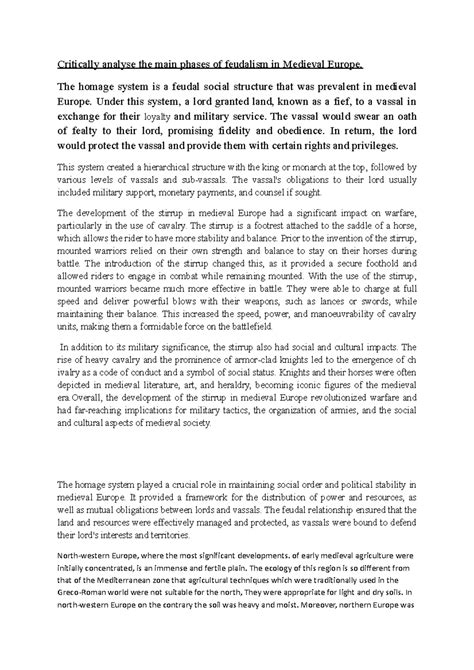 Phases of feudalism in Medieval Europe - The homage system is a feudal ...