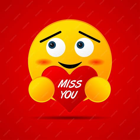 Premium Vector | Cute emoticon fall in love with the words miss you