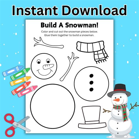 Build A Snowman Printable Winter Activity for Kids, Snowman Color, Cut ...