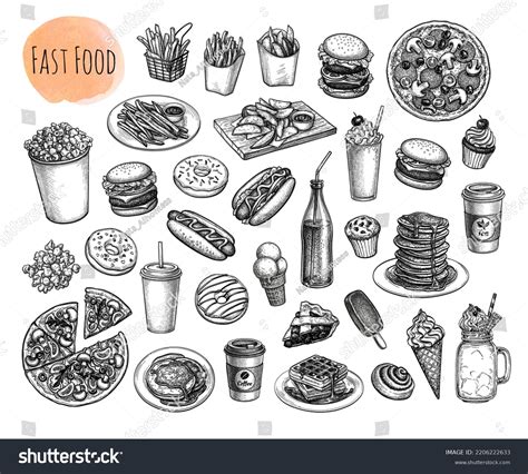 Fast Food Big Collection Hand Drawn Stock Vector (Royalty Free ...