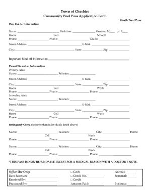 Fillable Online Pool Pass Information - Cheshire Activities - MyRec.com ...