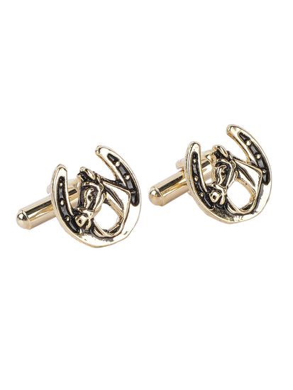 Golden Cufflinks With Horse Shoe Pattern - Gift Set For Men Online
