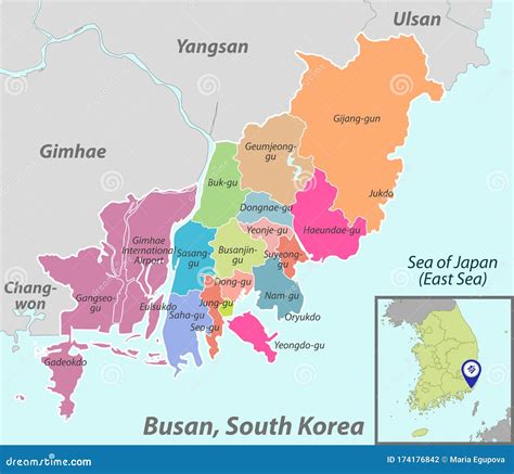 Map of Busan, South Korea stock vector. Illustration of regions - 174176842