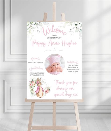 Flopsy Bunny Christening Welcome Sign | Personalised Pink Peter Rabbit ...