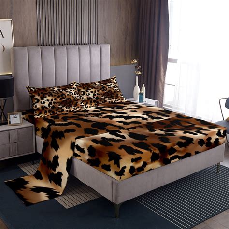 Leopard Print Sheet Set Twin,Brown Black Cheetah Print Bed Sheets Set ...